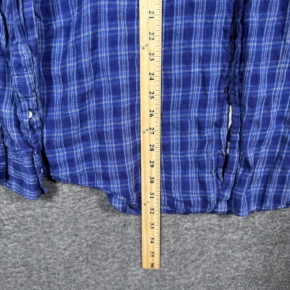 Polo Ralph Lauren Shirt Mens XL Blue Plaid Ocean Wash 100% Linen Long Sleeve